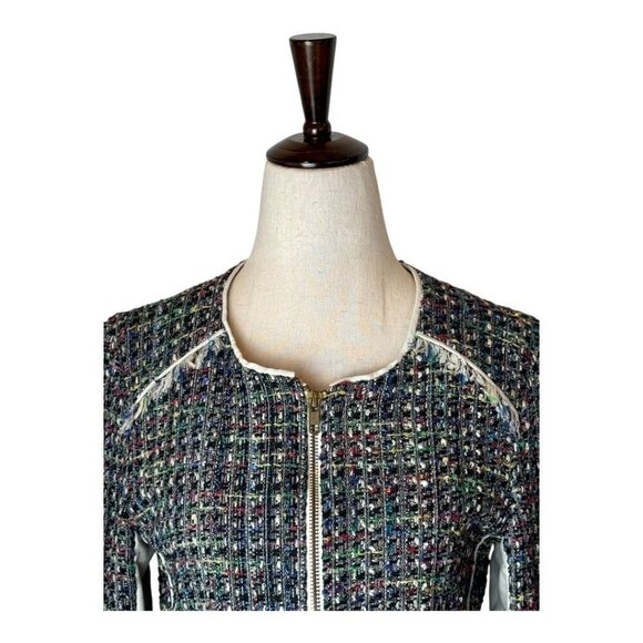 Ramy Brook Jacket Women Small Black Tweed Leather Sleeve And Trim Full Zip Retro - Picture 3 of 16